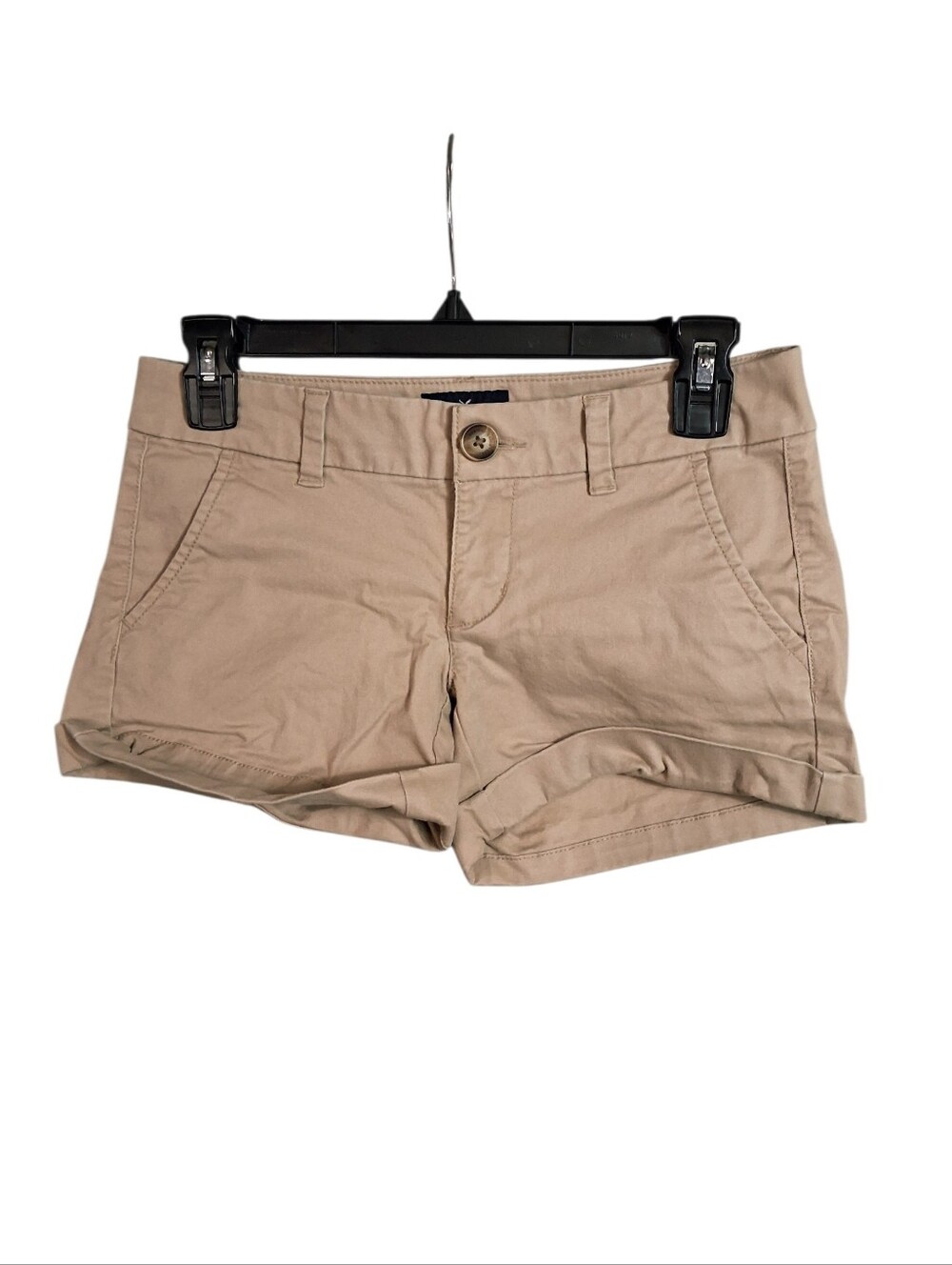 American Eagle Khaki Stretch Midi Casual Cuffed Shorts Junior Size 00